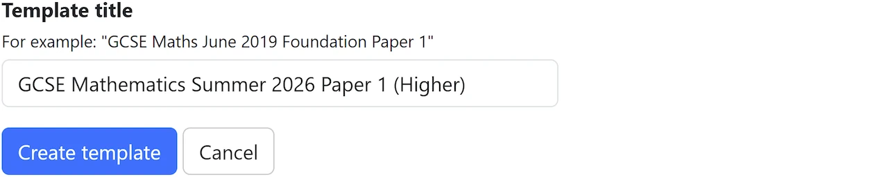 Template title field and Create template button