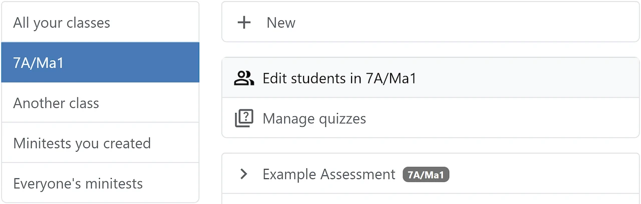 Class homepage with the Edit students option