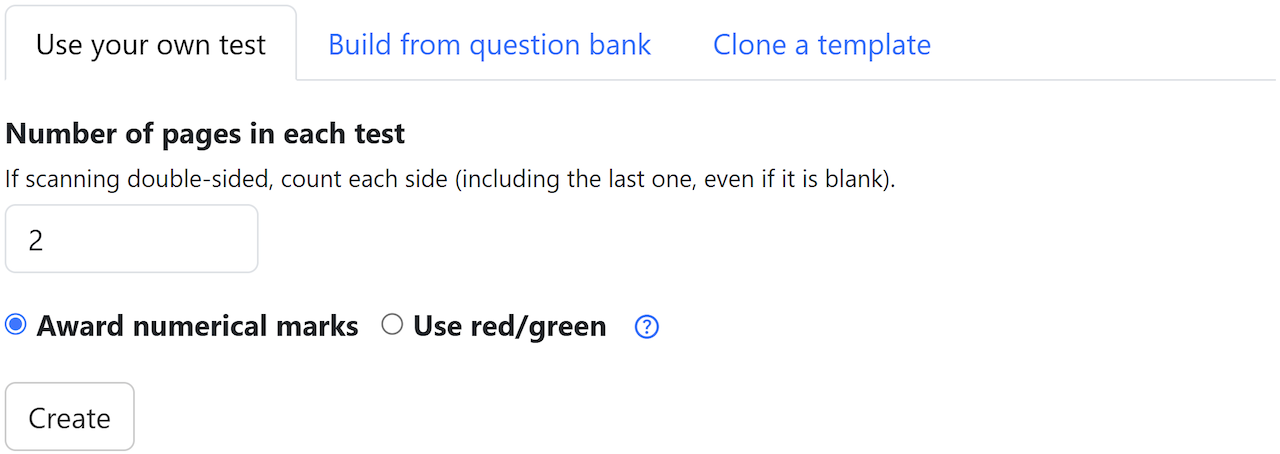 Use your own test options for page count and marking mode