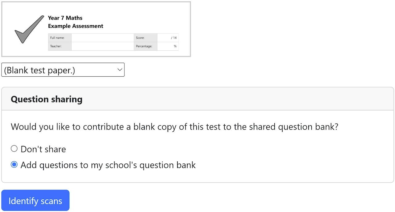 Blank test paper selected for addition to the school's question bank