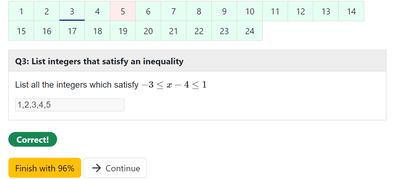 Screenshot of a student's quiz view
