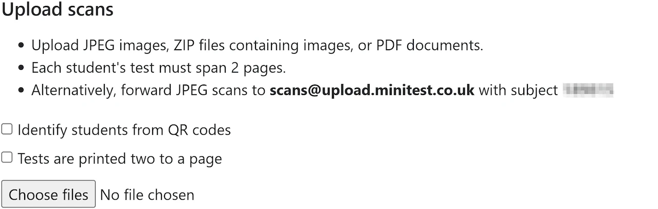 Upload scans form with QR-code and two-to-a-page options